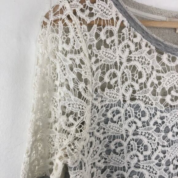 Sundance Lace Crochet Overlay Pullover Sweatshirt Size Medium - Picture 3 of 14